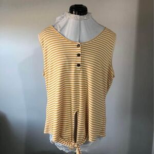 2X Blouse A New Approach a.n.a Stripe Sleeveless Tie off Belly& Button NeckC4352